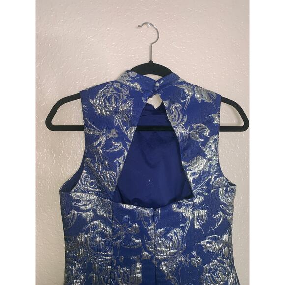Aidan Mattox Women'S Blue Metallic Mock-Neck Sleeveless Party Dress Size 6 - Picture 5 of 6
